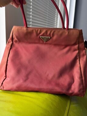Prada Gradient Coral-Red Nylon Tote with Dual Top Handles